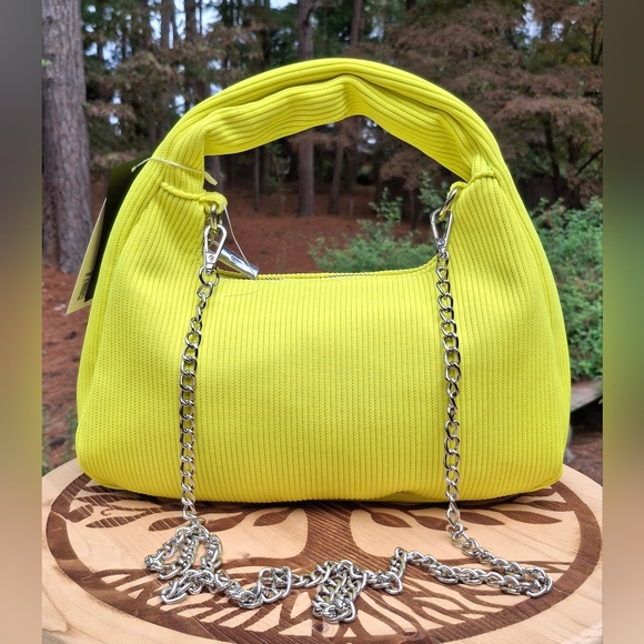 Le Miel Vegan PETA Approved Bright Yellow Knit Two-Way Crossbody Bag - Picture 3 of 11